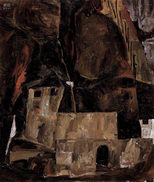 Egon Schiele Mauer und Haus vor hugligem Gelande mit Zaun china oil painting image